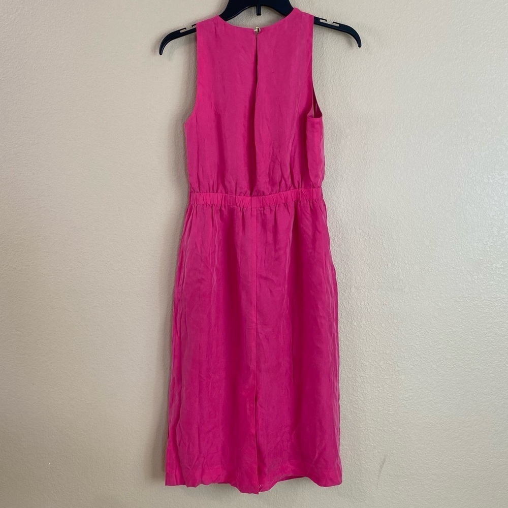 J Crew New Womens Size XXS Pink Cupro Sleeveless Cinched Waist Lined Midi Dress - Picture 7 of 13